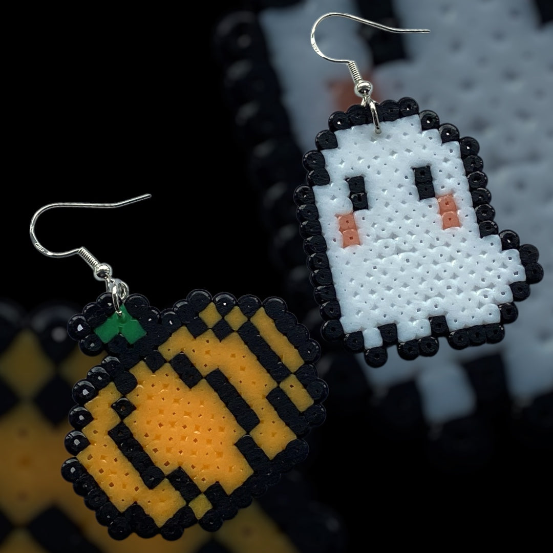 Pumpkin and Ghost - Fuse Bead Earrings