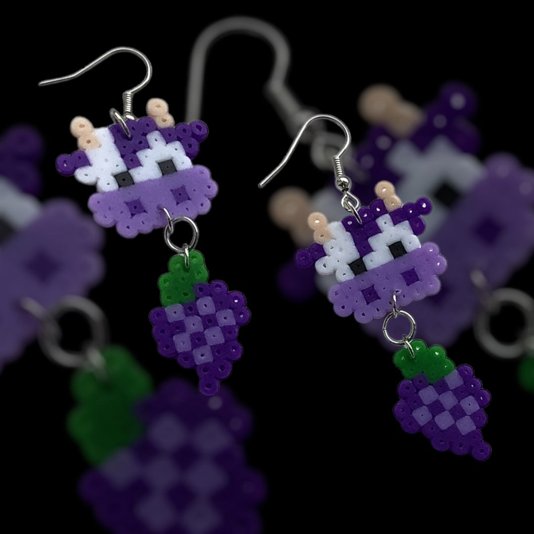 PIXEL FRUITY COW EARRINGS - PURPLE GRAPE