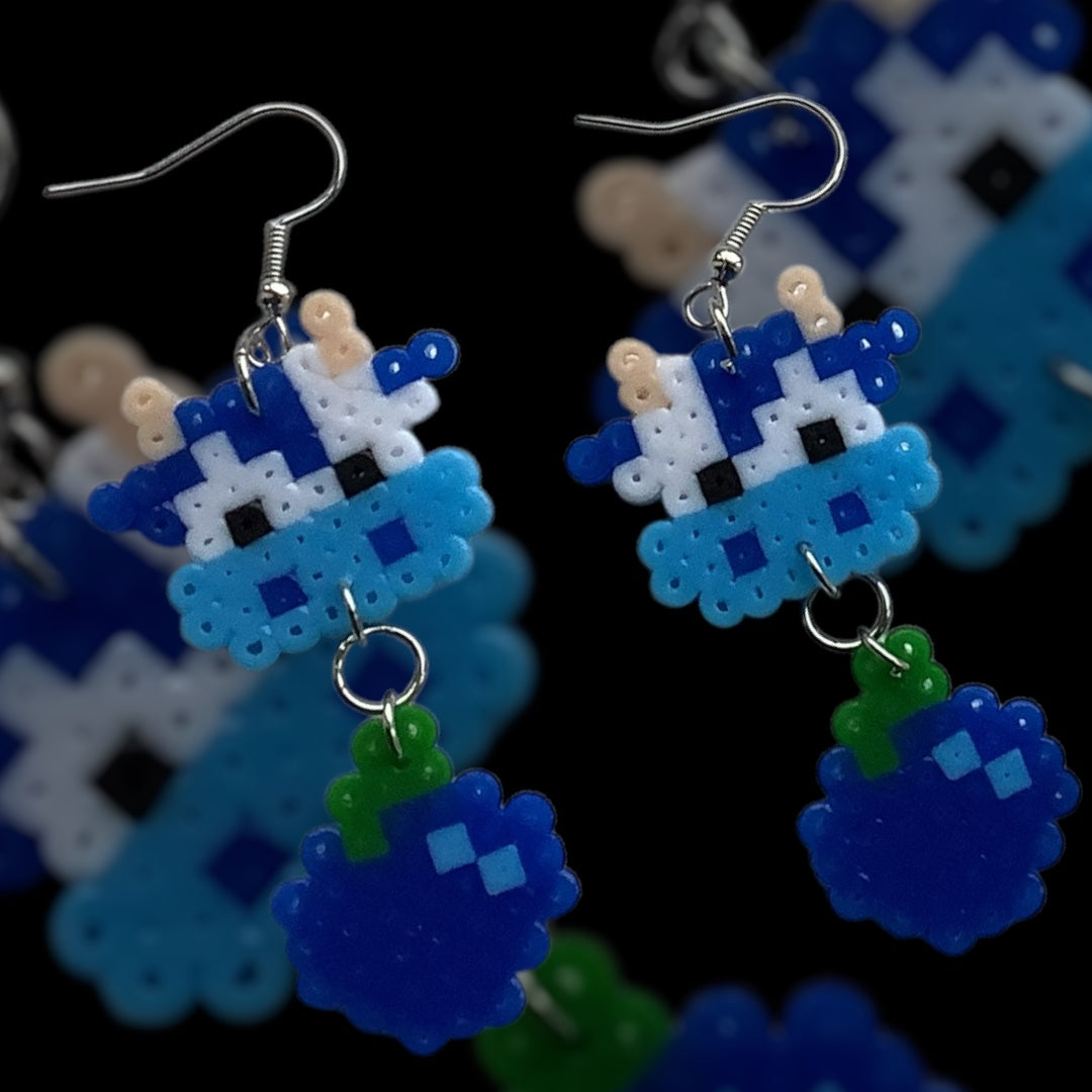 PIXEL FRUITY COW EARRINGS - BLUE BLUEBERRY