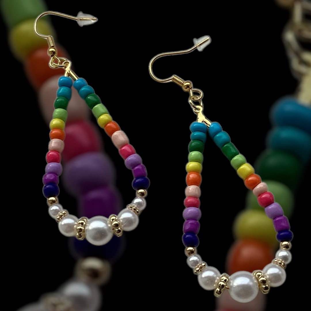 PEARL RAINBOW TEAR DROP EARRINGS- Gold