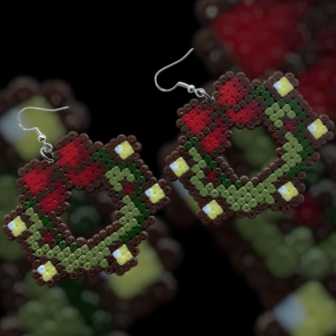 Christmas Wreath- Fuse Bead Earrings