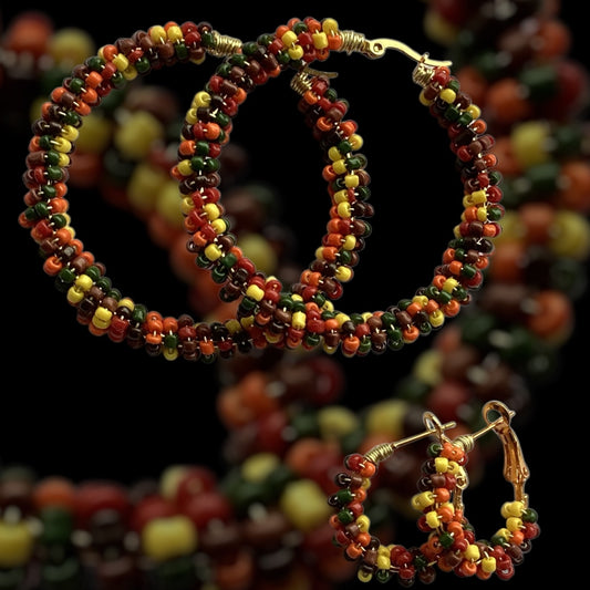 Autumn Vibes Beaded Hoop Statement Earrings - Green