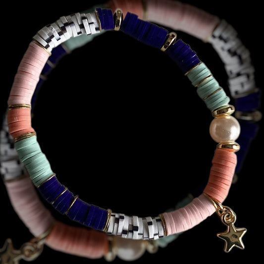 pastel bracelet, kawaii jewelry, star charm, handmade accessory, colourful stack, cute bracelet, playful jewelry