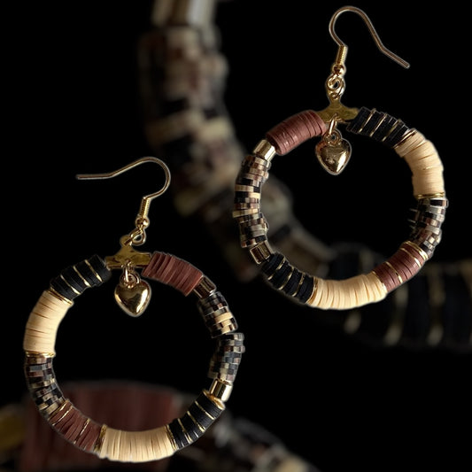 Earthy beaded hoop earrings with neutral tones

Gold hoop earrings with sand and clay beads

Handmade boho earrings with pixel bead accents

Matching earrings to Desert Bloom bracelet